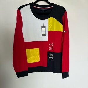 NEW Tommy Hilfiger Men's Bold Colorblock Sweater Red White Yellow, Black size XL